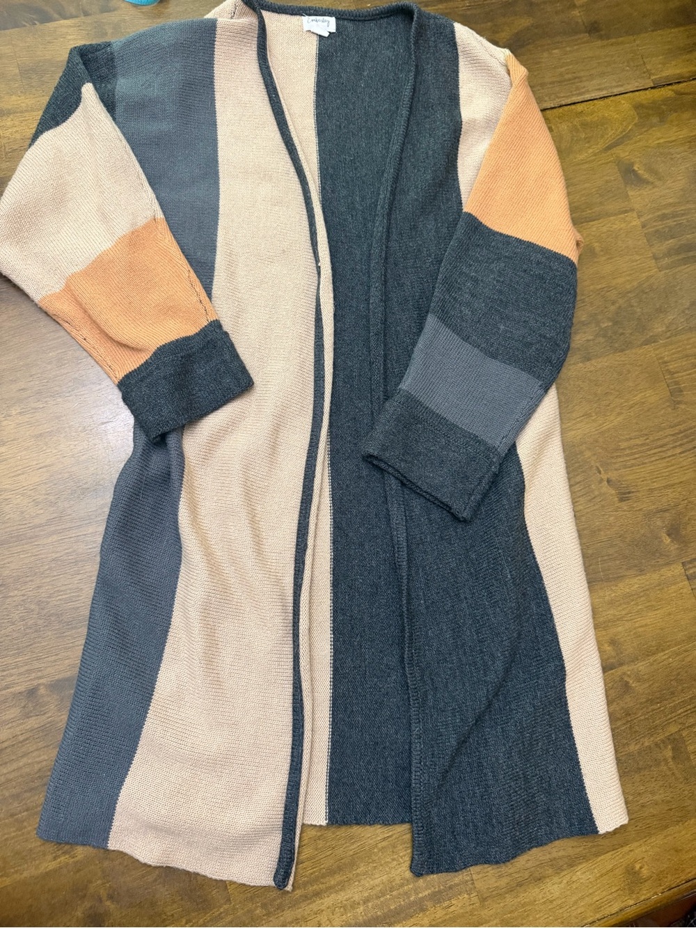 Emberley Color Block Open Front Cardigan Navy Cream Peach Longline